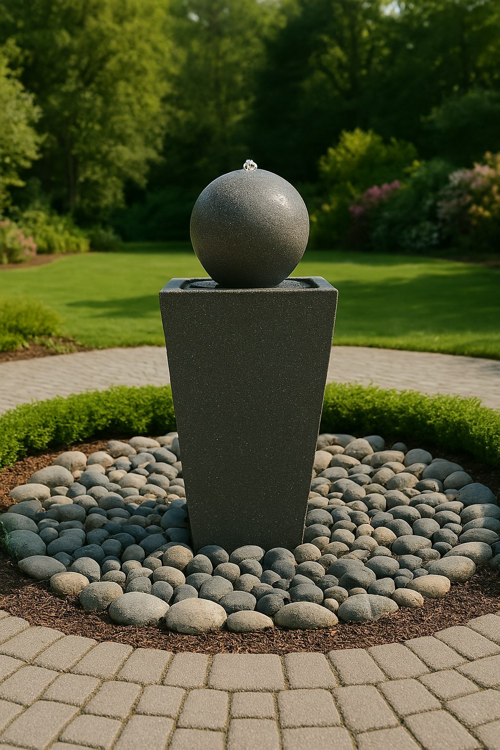 Gartenbrunnen mit LED-Beleuchtung – Kugel- und Säulenform, selbstversorgend für Außenbereich